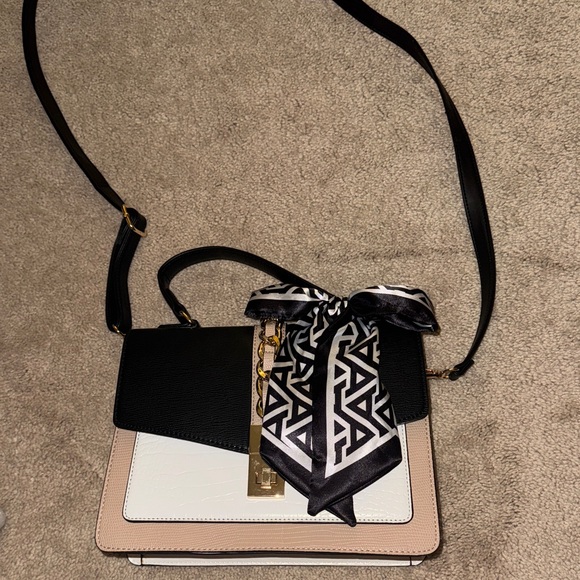 Aldo Black and White Satchel with Scarf Accent - Picture 1 of 1